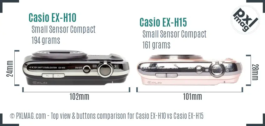 Casio EX-H10 vs Casio EX-H15 top view buttons comparison