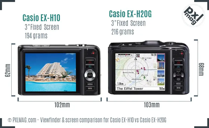 Casio EX-H10 vs Casio EX-H20G Screen and Viewfinder comparison