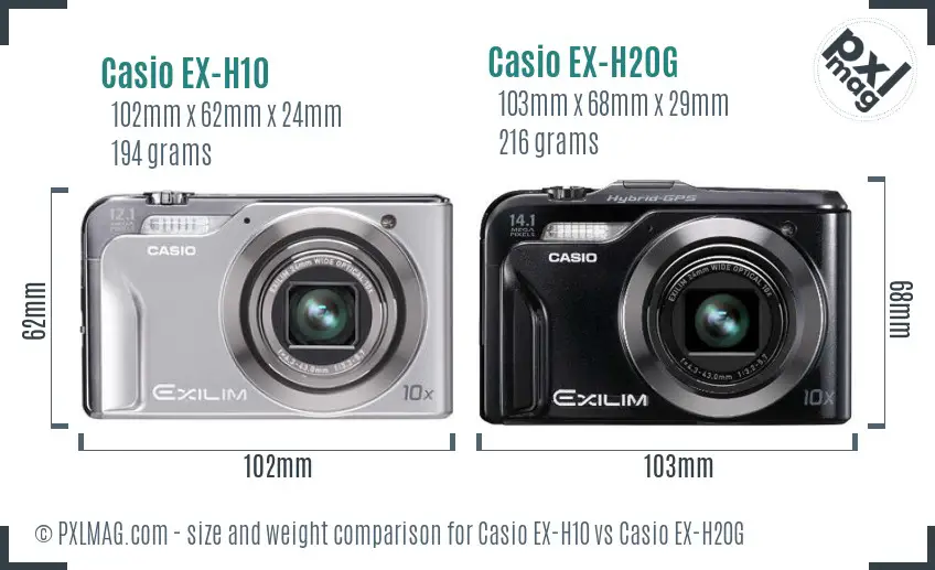 Casio EX-H10 vs Casio EX-H20G size comparison