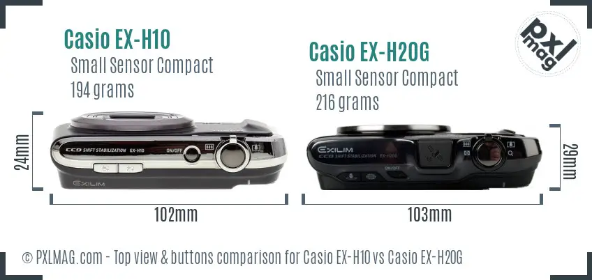 Casio EX-H10 vs Casio EX-H20G top view buttons comparison