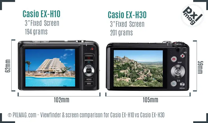 Casio EX-H10 vs Casio EX-H30 Screen and Viewfinder comparison