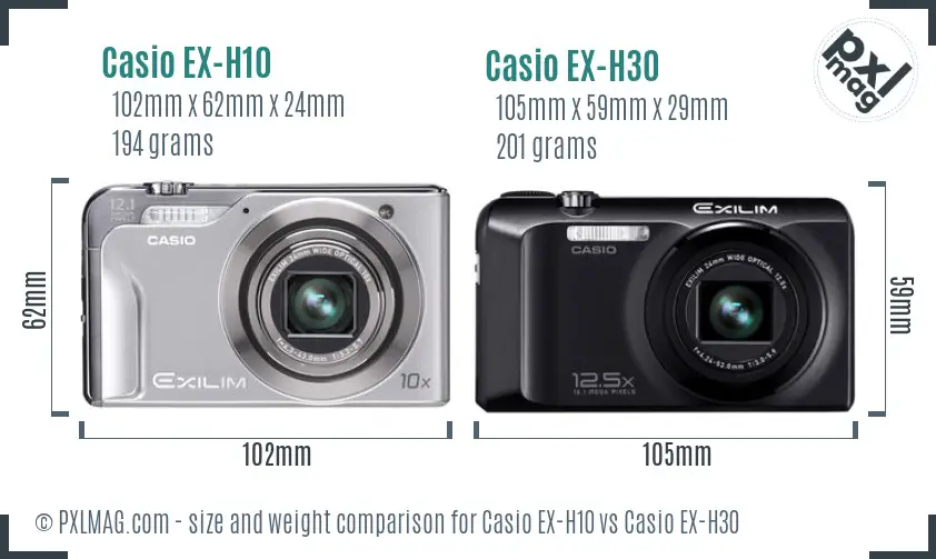 Casio EX-H10 vs Casio EX-H30 size comparison