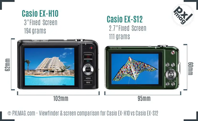 Casio EX-H10 vs Casio EX-S12 Screen and Viewfinder comparison