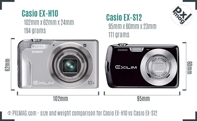Casio EX-H10 vs Casio EX-S12 size comparison