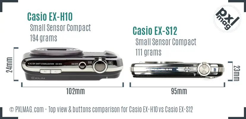 Casio EX-H10 vs Casio EX-S12 top view buttons comparison