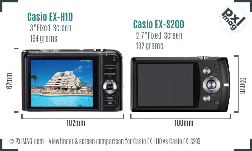 Casio EX-H10 vs Casio EX-S200 Screen and Viewfinder comparison