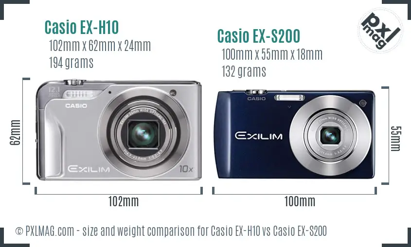 Casio EX-H10 vs Casio EX-S200 size comparison