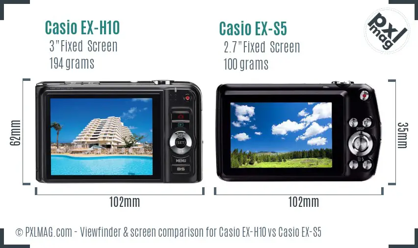 Casio EX-H10 vs Casio EX-S5 Screen and Viewfinder comparison