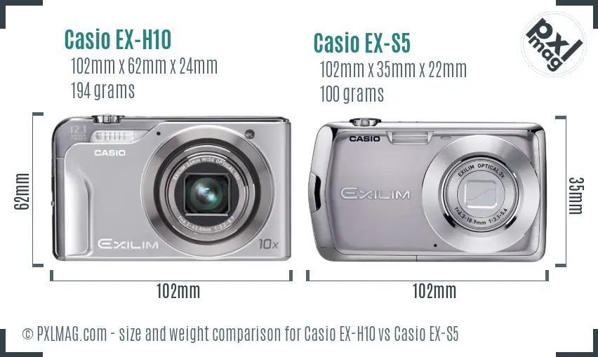 Casio EX-H10 vs Casio EX-S5 size comparison