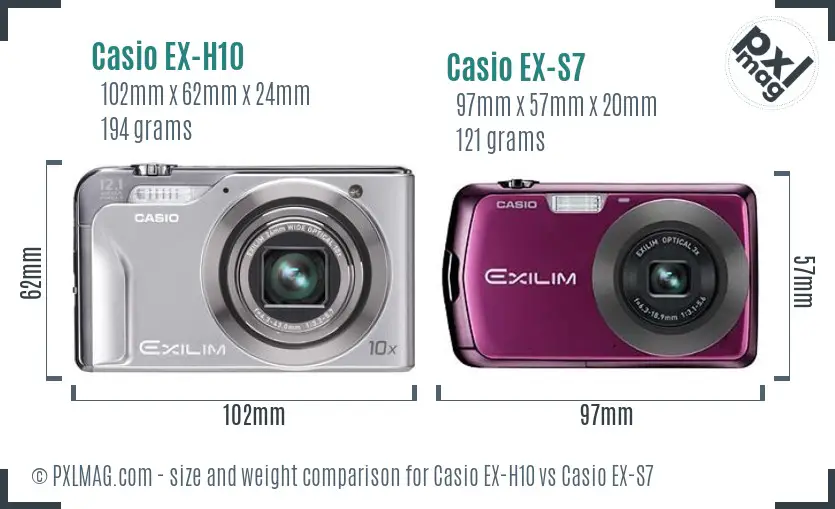Casio EX-H10 vs Casio EX-S7 size comparison
