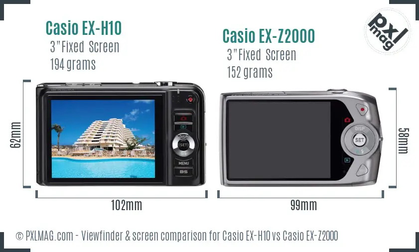 Casio EX-H10 vs Casio EX-Z2000 Screen and Viewfinder comparison