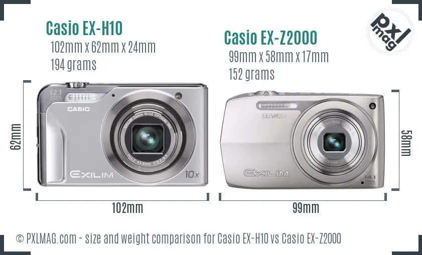 Casio EX-H10 vs Casio EX-Z2000 size comparison