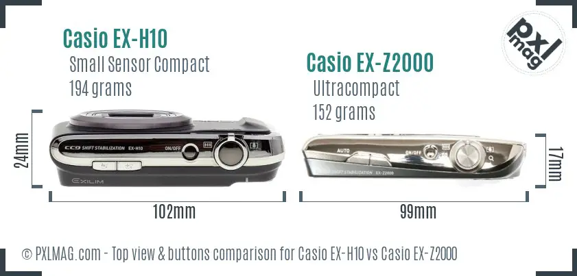 Casio EX-H10 vs Casio EX-Z2000 top view buttons comparison