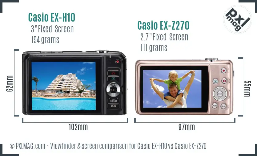 Casio EX-H10 vs Casio EX-Z270 Screen and Viewfinder comparison