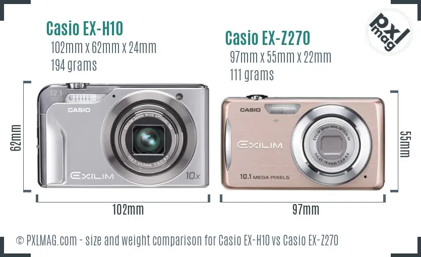 Casio EX-H10 vs Casio EX-Z270 size comparison
