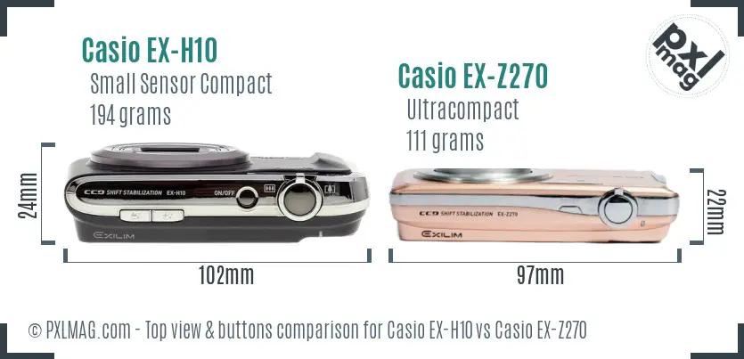 Casio EX-H10 vs Casio EX-Z270 top view buttons comparison