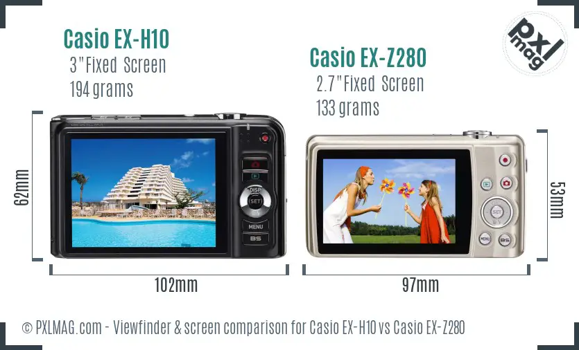 Casio EX-H10 vs Casio EX-Z280 Screen and Viewfinder comparison