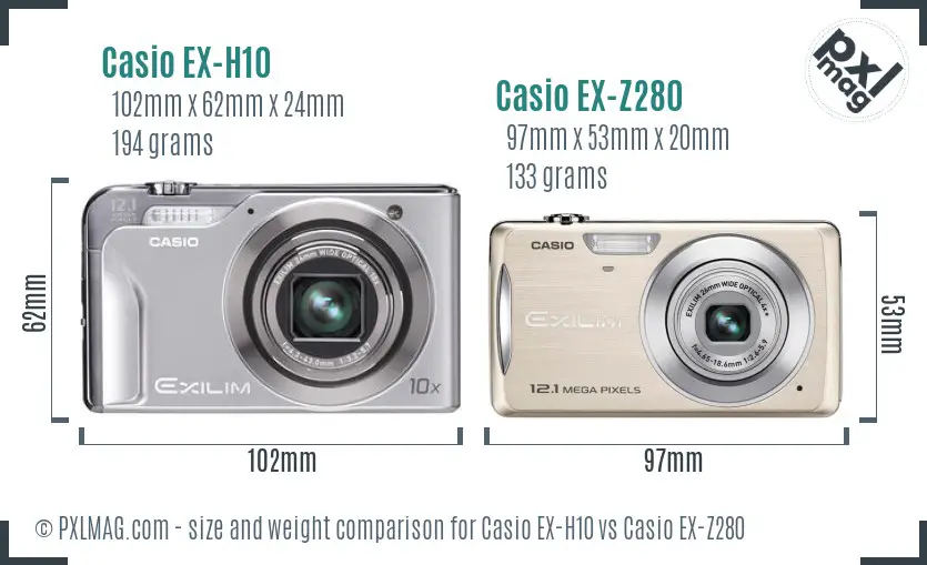 Casio EX-H10 vs Casio EX-Z280 size comparison
