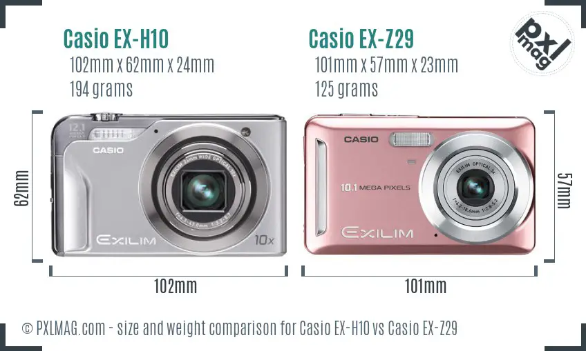 Casio EX-H10 vs Casio EX-Z29 size comparison