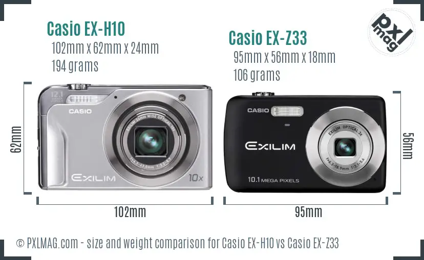 Casio EX-H10 vs Casio EX-Z33 size comparison