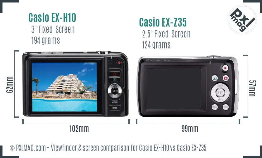Casio EX-H10 vs Casio EX-Z35 Screen and Viewfinder comparison