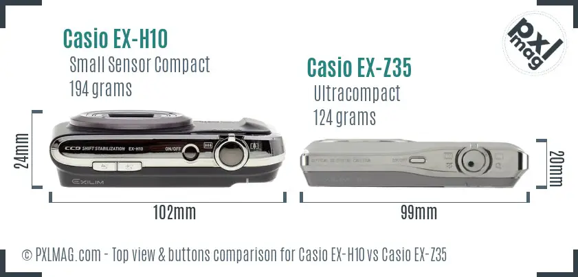 Casio EX-H10 vs Casio EX-Z35 top view buttons comparison