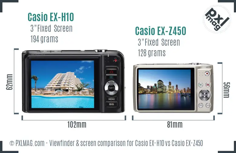 Casio EX-H10 vs Casio EX-Z450 Screen and Viewfinder comparison
