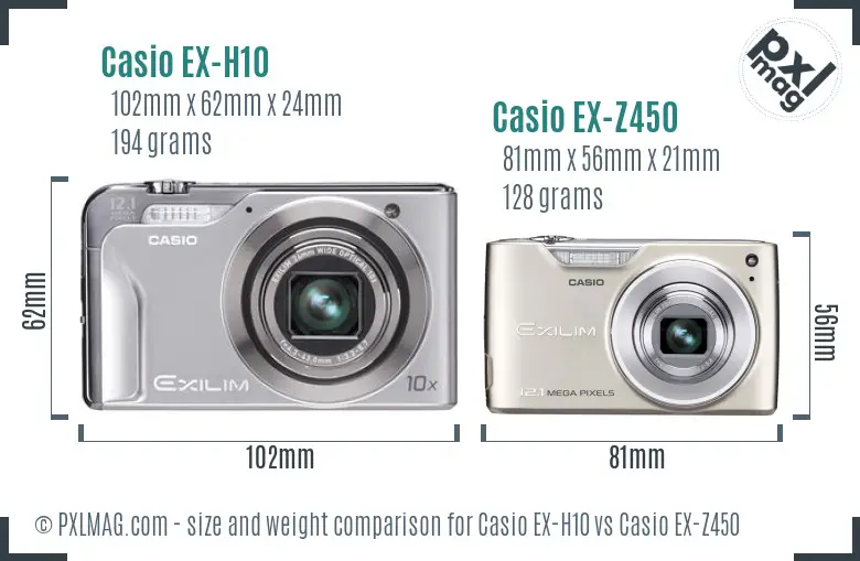Casio EX-H10 vs Casio EX-Z450 size comparison
