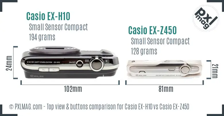 Casio EX-H10 vs Casio EX-Z450 top view buttons comparison