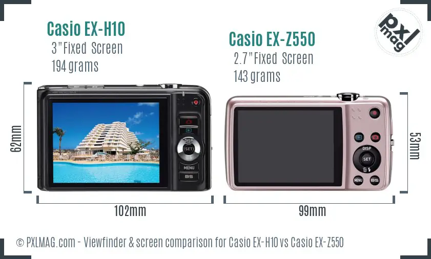 Casio EX-H10 vs Casio EX-Z550 Screen and Viewfinder comparison