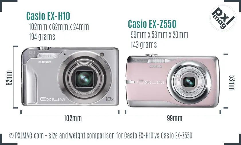 Casio EX-H10 vs Casio EX-Z550 size comparison