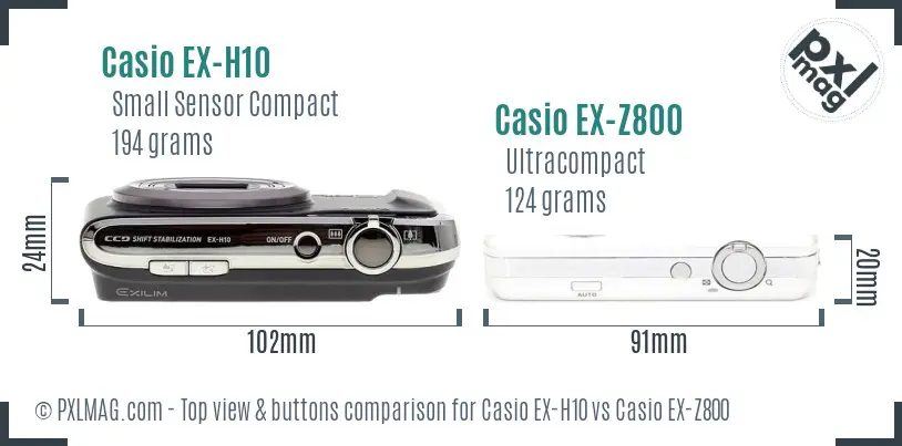 Casio EX-H10 vs Casio EX-Z800 top view buttons comparison