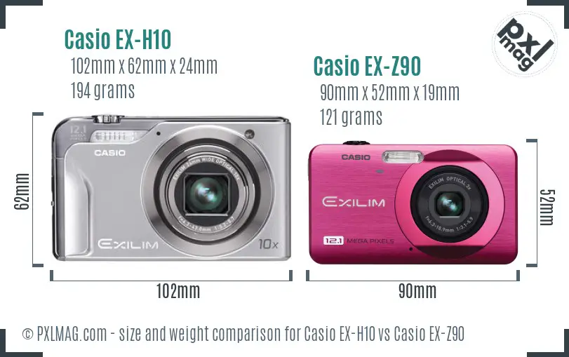 Casio EX-H10 vs Casio EX-Z90 size comparison