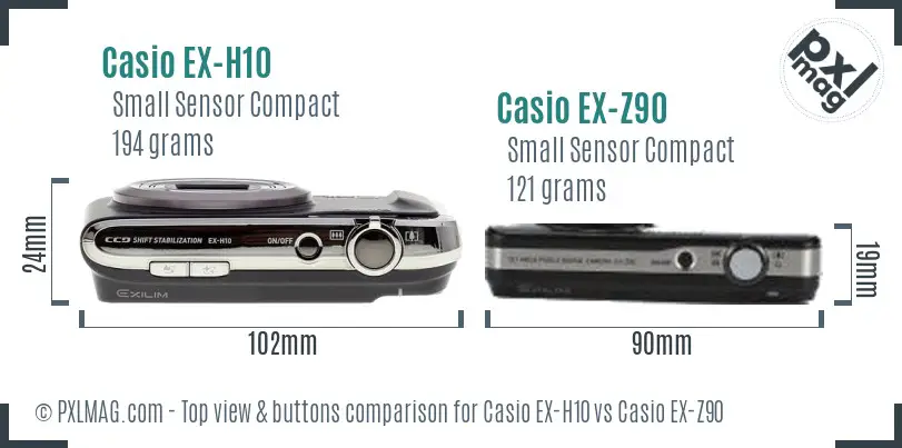 Casio EX-H10 vs Casio EX-Z90 top view buttons comparison