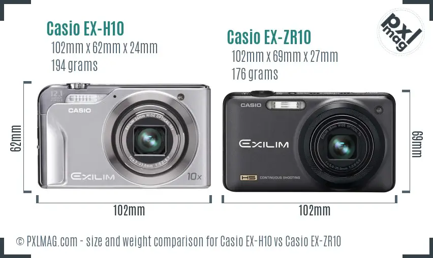 Casio EX-H10 vs Casio EX-ZR10 size comparison