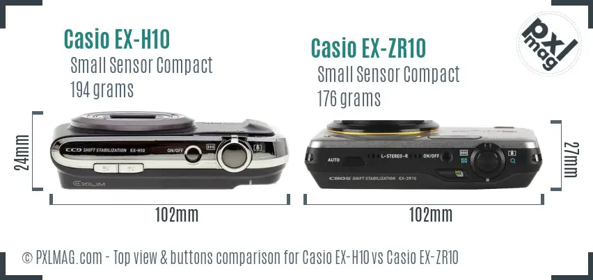 Casio EX-H10 vs Casio EX-ZR10 top view buttons comparison