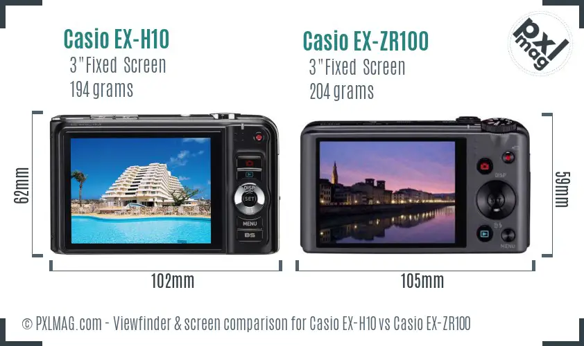 Casio EX-H10 vs Casio EX-ZR100 Screen and Viewfinder comparison