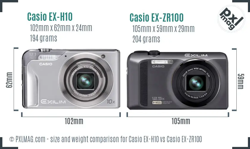 Casio EX-H10 vs Casio EX-ZR100 size comparison