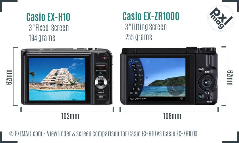 Casio EX-H10 vs Casio EX-ZR1000 Screen and Viewfinder comparison