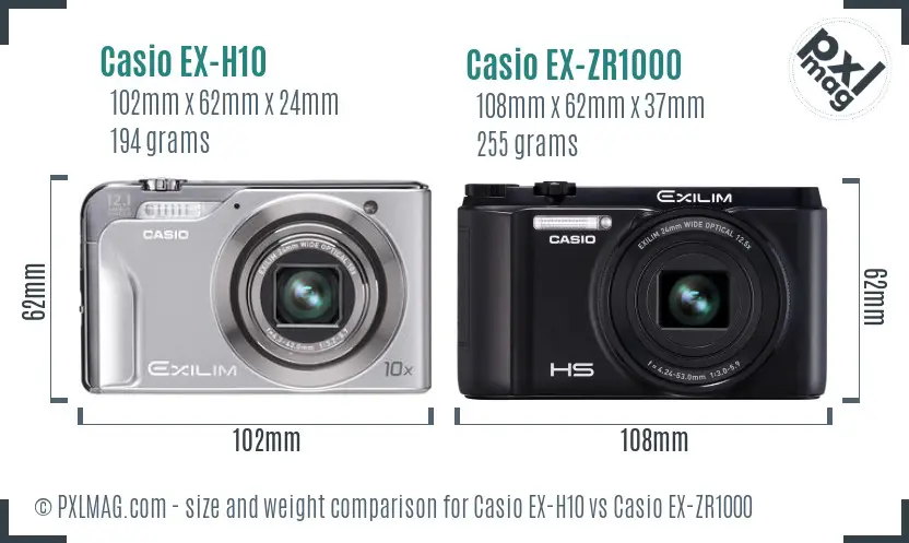 Casio EX-H10 vs Casio EX-ZR1000 size comparison