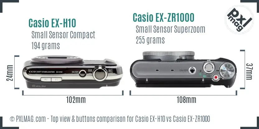 Casio EX-H10 vs Casio EX-ZR1000 top view buttons comparison