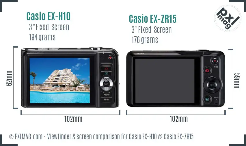 Casio EX-H10 vs Casio EX-ZR15 Screen and Viewfinder comparison