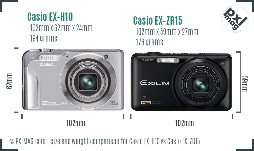 Casio EX-H10 vs Casio EX-ZR15 size comparison