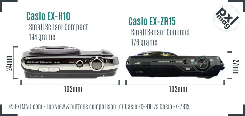Casio EX-H10 vs Casio EX-ZR15 top view buttons comparison