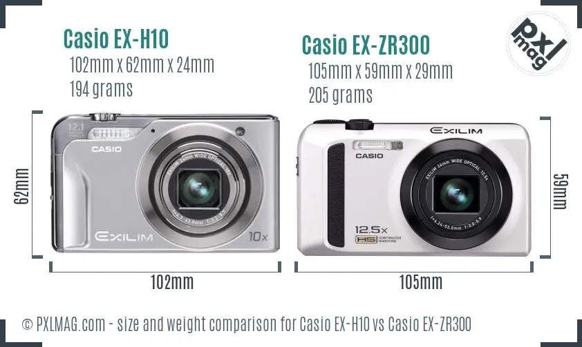Casio EX-H10 vs Casio EX-ZR300 size comparison
