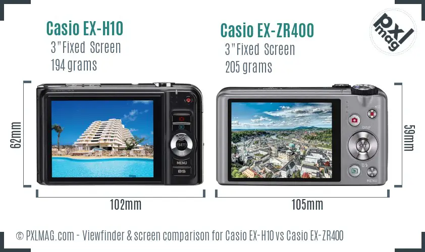 Casio EX-H10 vs Casio EX-ZR400 Screen and Viewfinder comparison