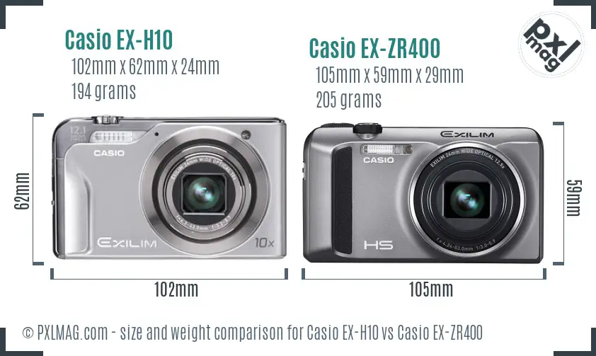 Casio EX-H10 vs Casio EX-ZR400 size comparison