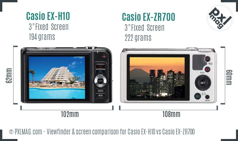 Casio EX-H10 vs Casio EX-ZR700 Screen and Viewfinder comparison