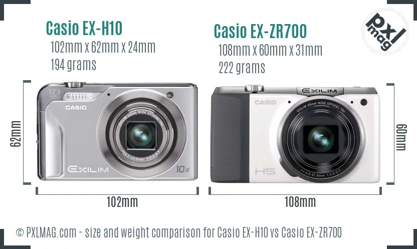 Casio EX-H10 vs Casio EX-ZR700 size comparison