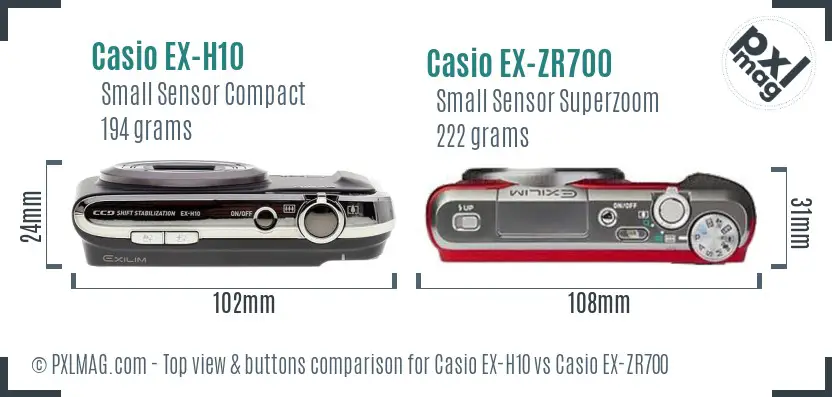 Casio EX-H10 vs Casio EX-ZR700 top view buttons comparison